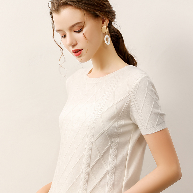 

2020 spring and summer new women' round neck solid color T-shirt short knit bottoming short sleeve, Khaki