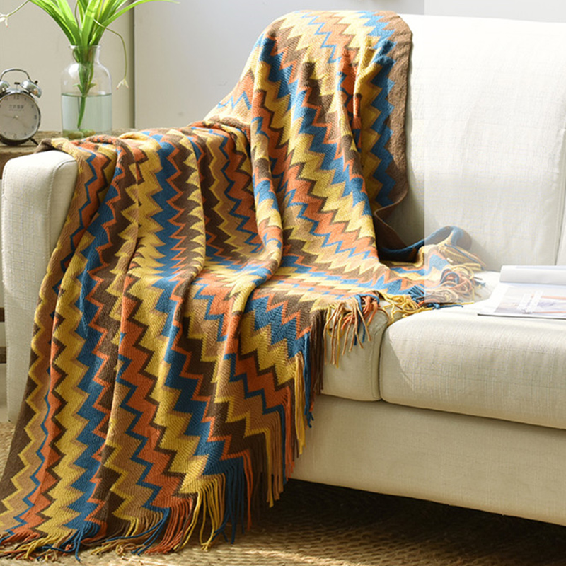 

2 Sizes Super Warm Soft Stripe Nordic Cotton Throw Blanket For Couch Portable Car Travel Cover Blanket