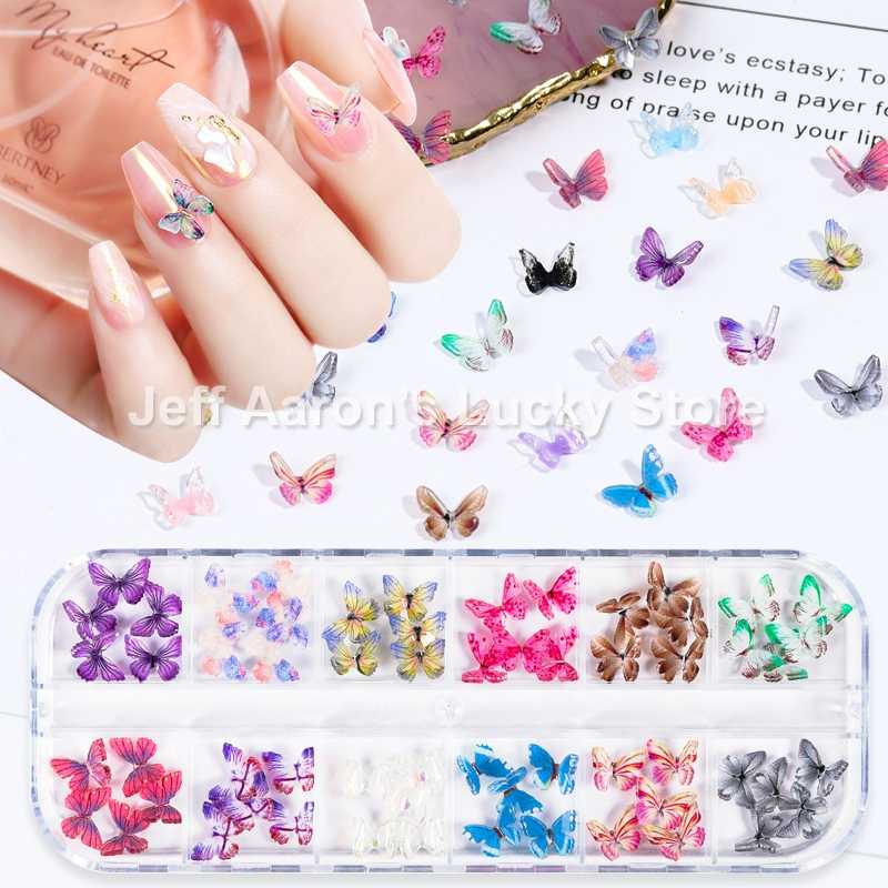 

New arrival 1 box 3d butterfly nail art decorations rhinestones decal kit fake nails accessories charms manicure supplies tool