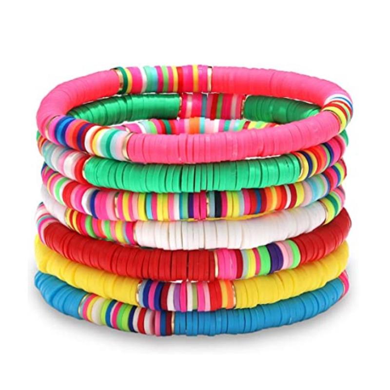 

Boho Polymer Clay Disc Beads Stretch Bracelet 2020 New Fashion Multicolored Vinyl Record Beads Mixed Surf Jewelry Gift