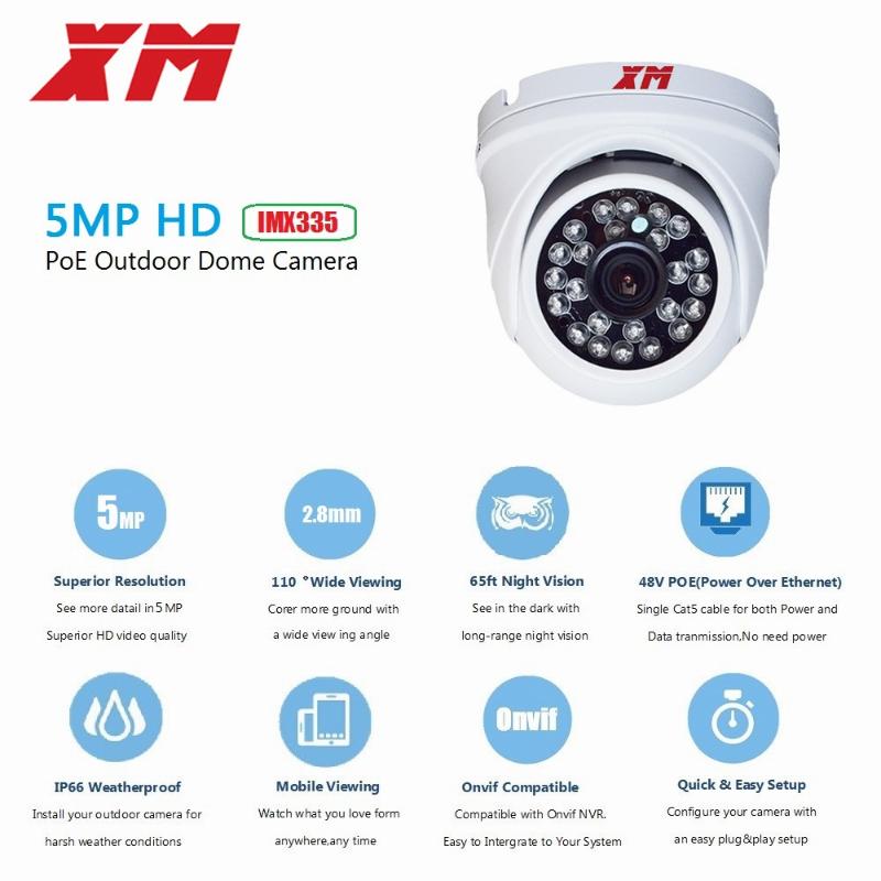 

5MP Dome IP POE Camera HD IR Wide Angle 2.8mm Lens IP 2592x1944P Security Camera Onvif H.265/H.264 IP66 Outdoor Waterproof 335