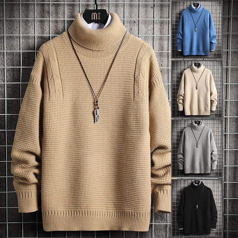 

2020 New Knit Sweaters Korea Men'S Turtleneck Long Sleeves Autumn Winter Pullover Knitted Casual Sweater Mens Clothes, Light grey