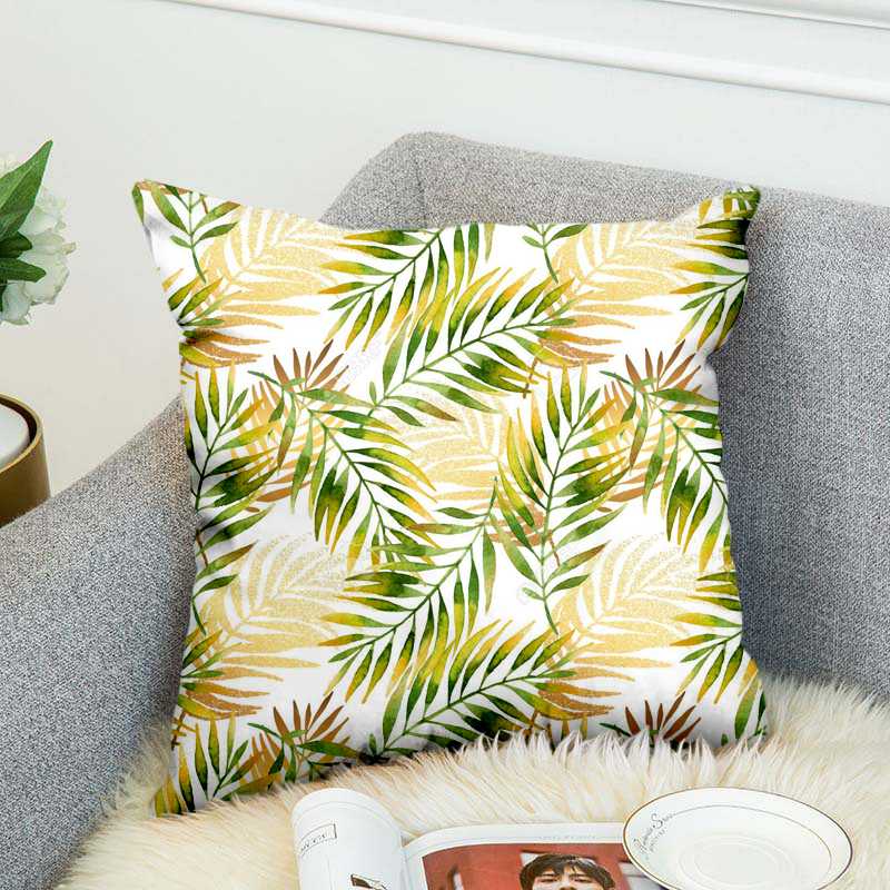

Tropical Plants Pillow Case Polyester Decorative Pillowcases Green Leaves Throw Pillow Cover Square 45*45cm Poszewki Na Poduszki, Black