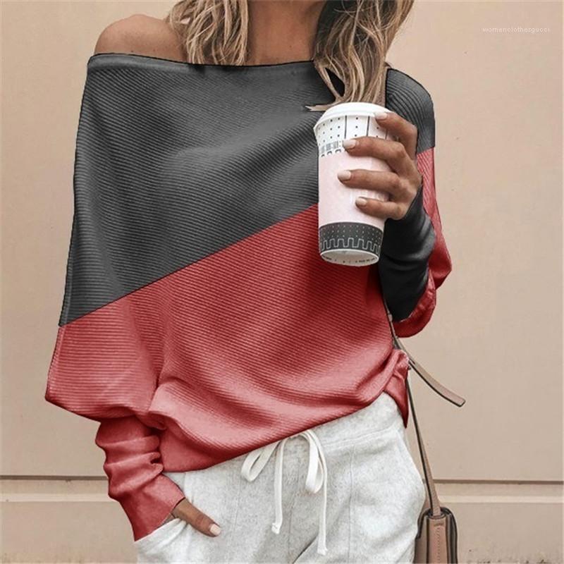 

Stitching Colours Loose Tops Casual Womens Scoop Neck T shirts Designer Womens Long Sleeve Tshirts Fashion, Yellow