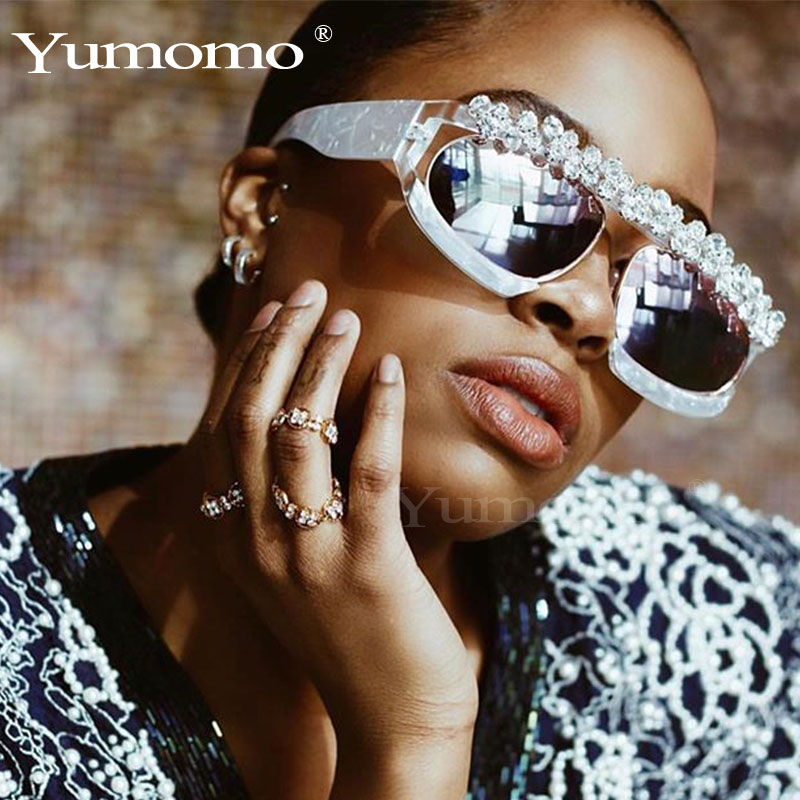 

Crystal Diamond Sunglasses Women Mirror Rhinestone Sunglasses Men One Piece Square Eyewear UV400