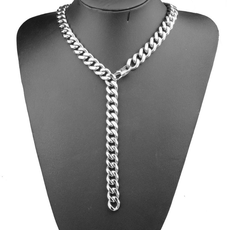

12MM Punk Retro Cuban Curb Link Chain Stainless Steel Silver Color Men's Women's Necklace Or Bracelet Jewelry Gift 7-40inch