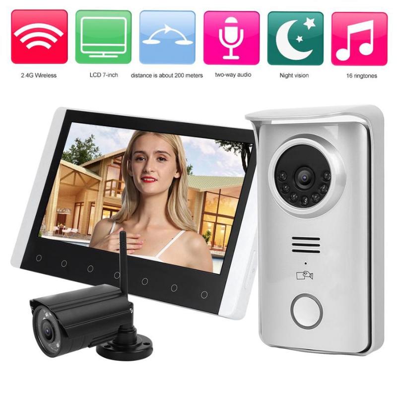 

video peephole 7in TFT LCD Doorbell 2.4G Wireless Video Intercom RFID Night Vision Doorphone Kit with Surveillance Camera