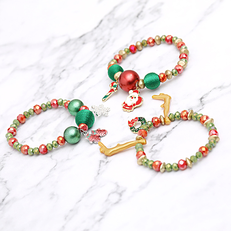 

Cute Design Handmade Colorful Beads Link Snowman Candies Charm Bracelet for Christmas Gift