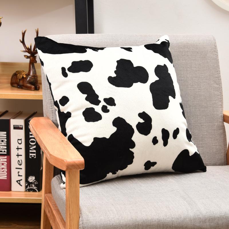 

Home Decorative Animal Skin Pattern Cow Soft Fleece Cheap Sofa Car Faux Fur Cushion Cover Throw Pillow Case, Black