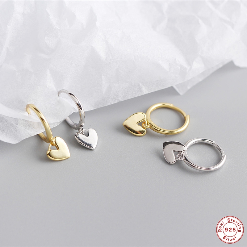 

Hoop & Huggie Solid 925 Sterling Silver Minimalist Love Heart Pendant Earrings For Engagement Wedding Pendientes Woman Earring Jewelry