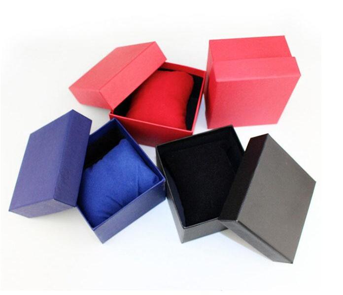 

Fashion Watch boxes black red paper square watch case with pillow jewelry display box storage box (No watch)
