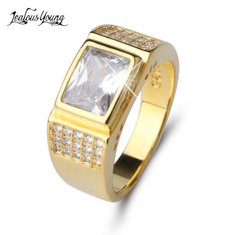 

Square Shape Gold Color Titanium Stainless Steel Men Ring With Zirconia Vintage Punk Rings Men Party Jewelry Gift anillos bague