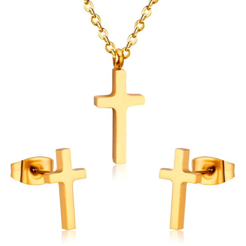 

LUXUKISSKIDS Hot Sale Jewelry Cross Pendant Necklace Earring Sets For Men/Boss Gift Made By Stainless Steel, As pic
