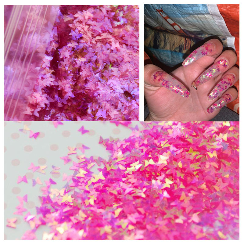 

3mm 50gramPink Iridescent Butterfly Glitter Bright Cobalt Iridescent Glitter Resin Supplies Nail Art Slime Decoden - 50 grams