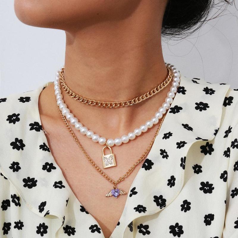 

Multi Layer Imitation Pearls Pendant Necklace Retro Elegant Party Wedding Date Neck Collar Jewelry Irregular Pearls Necklace