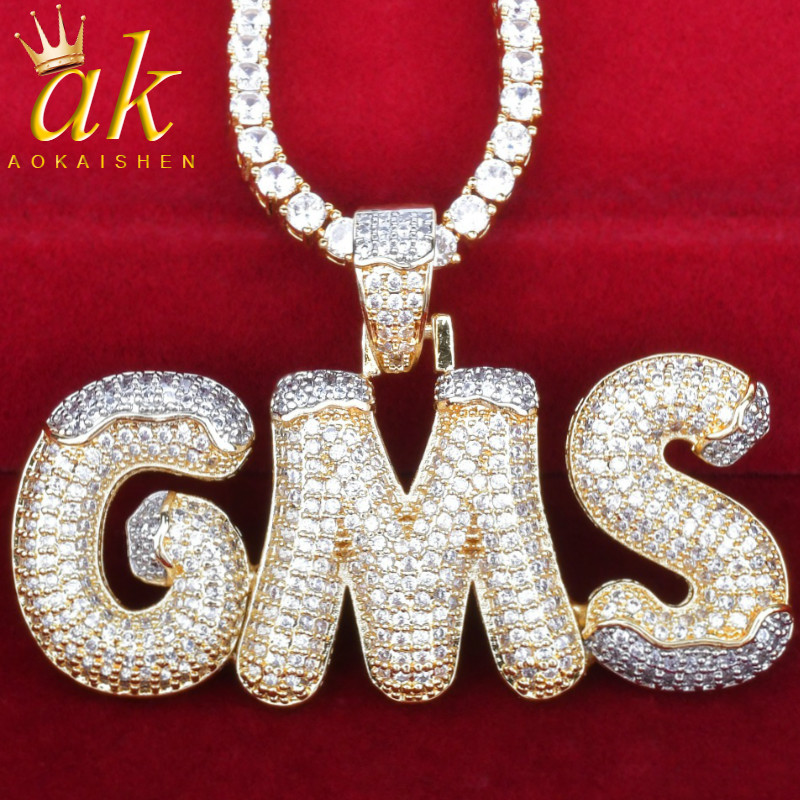 

Custom Nameplate Necklace Gold Color Top Snow Bubble Letters For Men With Tennis Chain Zircon Hip Hop Jewelry Merry Christmas Gift