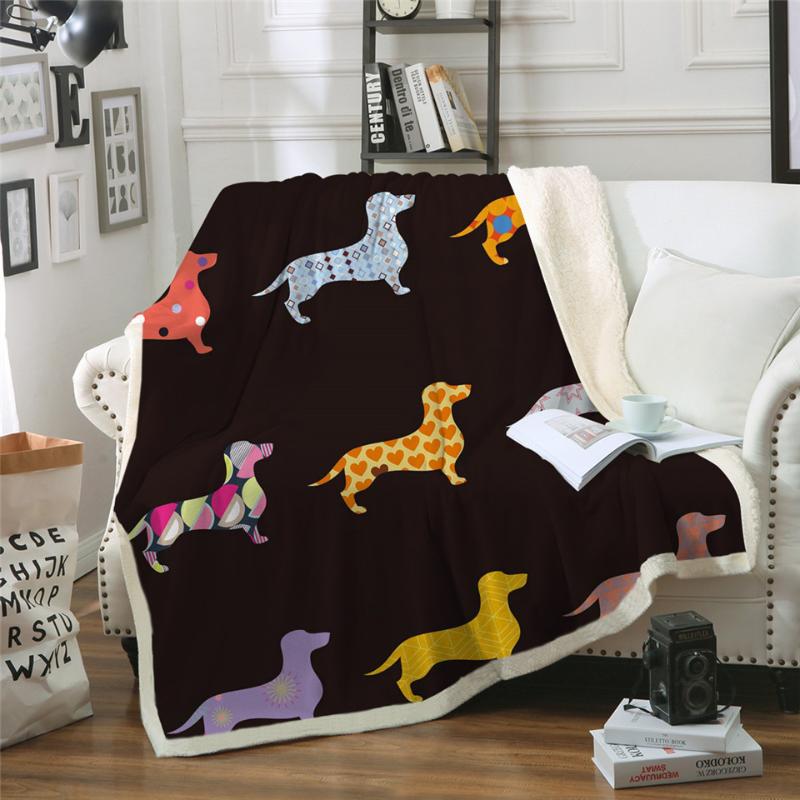 

Blankets Dog Printed Sherpa Fleece Blanket Cartoon Colorful Plush Throw For Kid Adult Winter Quilt 130*150cm/150*200cm