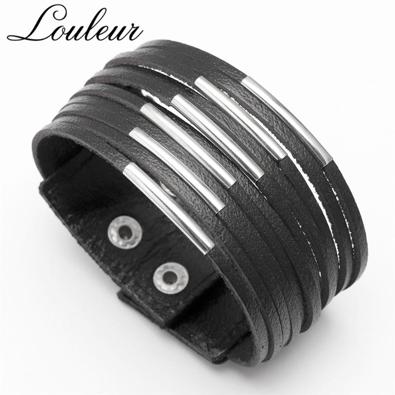 

New Fashion Multilayer Black Leather Bracelets for Men Women Vintage Silver Color Alloy Rope Handmade Punk Bracelet Jewelry