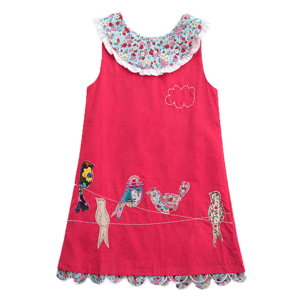 

Girls Sleeveless Dress Embroidered Cotton Dress Summer New Button for Girls Wearing Sleeveless, H7136 fuchsia