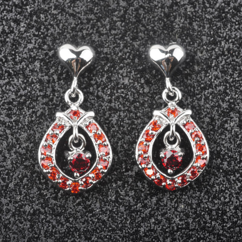 

New Band Design Red Stone Cubic Zirconia Silver Plated Jewelry For Women Fashion Stud Earrings Free Shipping PE015