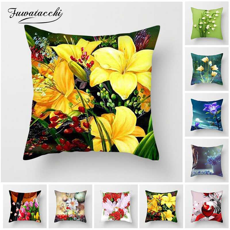 

Fuwatacchi Sunflower Cushion Cover Lotus Lily Rose Pillow Cover for Home Chair Decorative Pillows Flowers Cushion 45*45cm, Pc05141