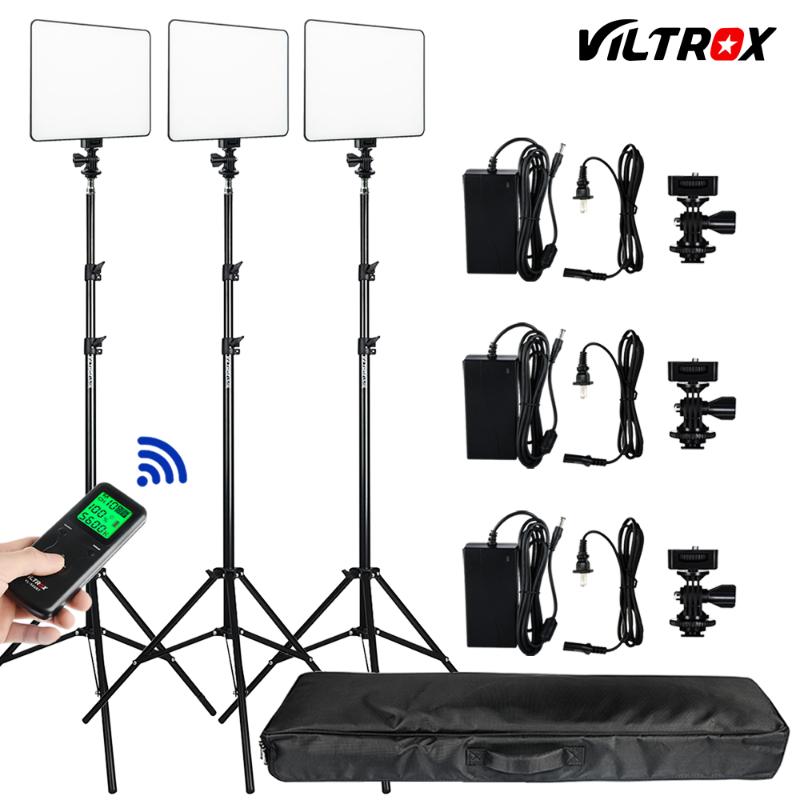 

Photo Studio Set 3pcs Viltrox VL-200T Wireless Remote Bi-color LED Studio Video Light Lamp w/ Light Stands+Bag for DSLR Photo