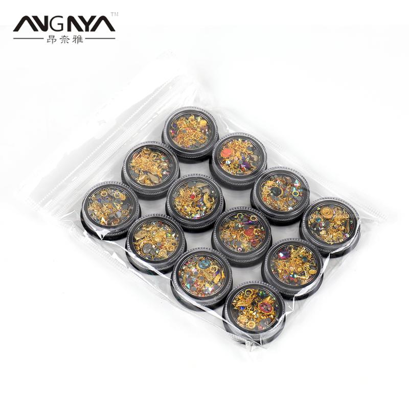 

ANGNYA 12Box/set Mixed Glitter Nail Art Decoration 3D Nail Charms DIY Rhinestones Stone Art Alloy Jewelry Crystal Gems