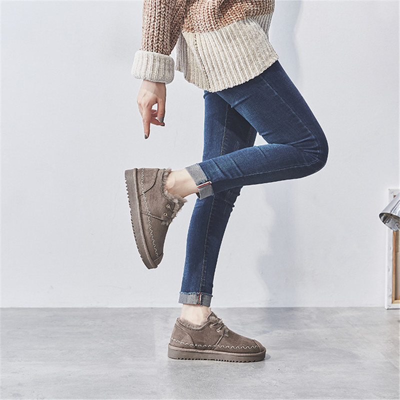 

Winter new female snow boots non-slip student plus velvet warm cotton shoes flat lace women's boots size 35-40, White