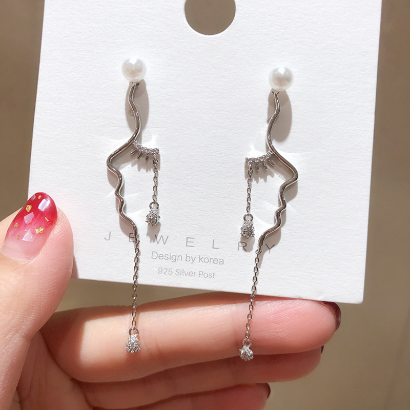 

Geometric Woman Earring Abstract Human Face Peal Earrings Sunlight Wavy Drop Chain Earrings Korean Zircon Elegant Stud