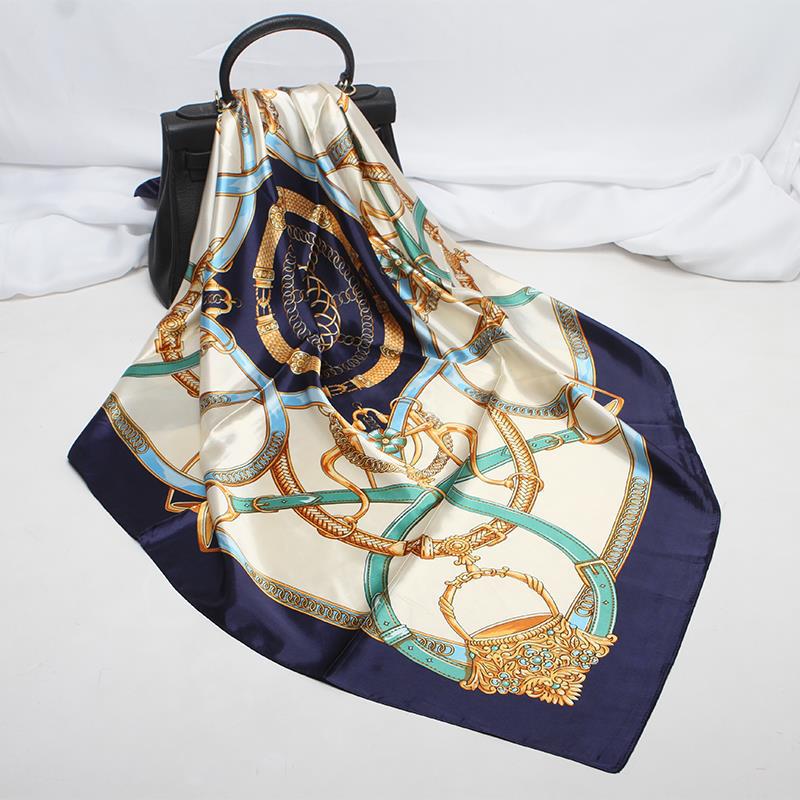 

90*90cm Large Silk Scarf for Hair Square Headbands for Women Satin Scarves Silk Scarf Designer Muslim Hijab