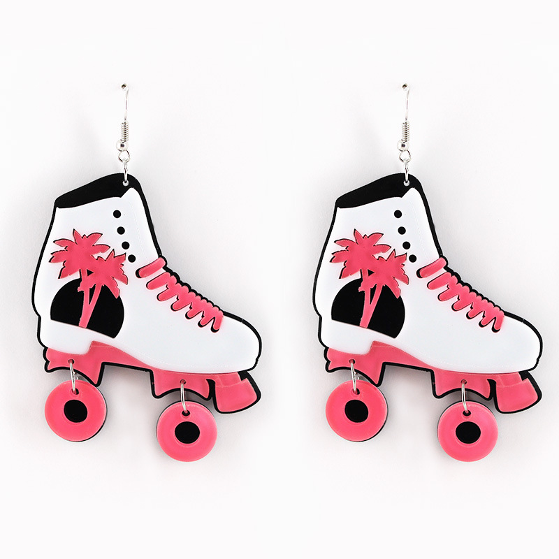 

New Fashion Cute Pink Skates Drop Earrings For Women Girl Acrylic Coconut Tree Cool Punk Roller Skates Earring Jewelry Gifts