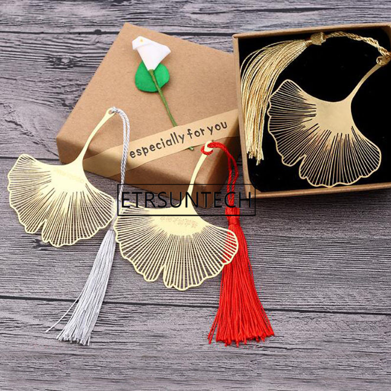 

100pcs Bookmark Metal Custom Logo Wedding Favor Baby Birthday Return Gift Golden Bookmark With Tassel School Graduation Souvenir