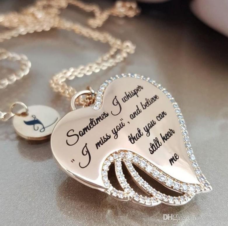 

Fashion jewelry Angel Wings Diamond Letter Love Necklace pendants crystal gold silver necklace jewelry heart pendant necklace for women