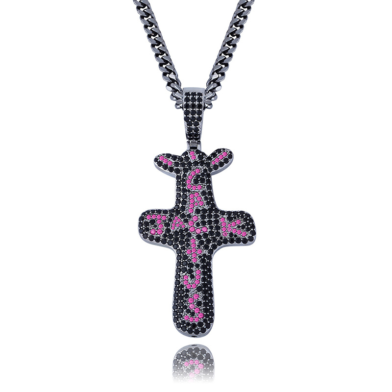 

Pendant Necklaces Hip Hop Back CZ Stone Paved Bling Out Solid Cactus Jack Cross Pendants For Men Rapper Jewelry Drop