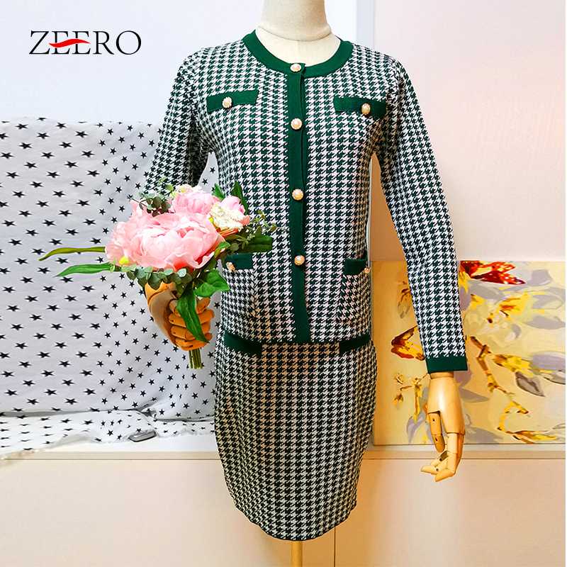 

Two Pieces Women Set Outfits Geometry Pattern Sweater Jumpers Tracksuit Women Skirt Set Woman Autumn Knit Pullover Skirt Suits, Black set