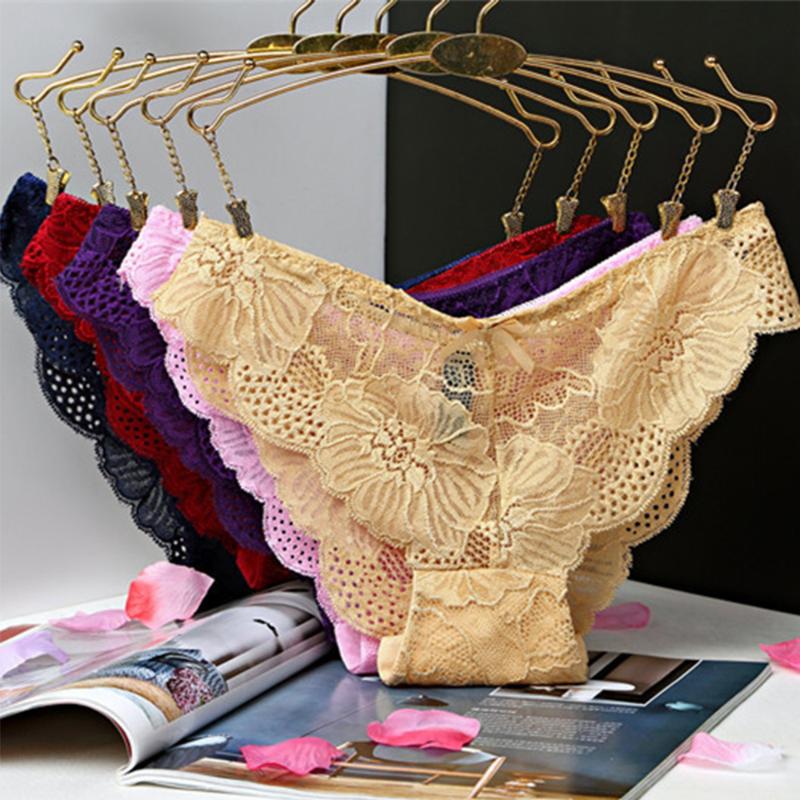 

XL Lace Briefs Underwear Women Sexy Transparent Breathable Panties Low Waist Hollow Out Comfortable Intimates Lingerie, Black