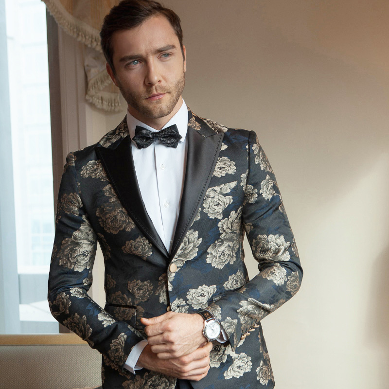 

Printed 2 Piece Men's Groomsman Wedding Suits Luxury Fashion Business Blazers Suits For Men (Blazers+Pants, Gold