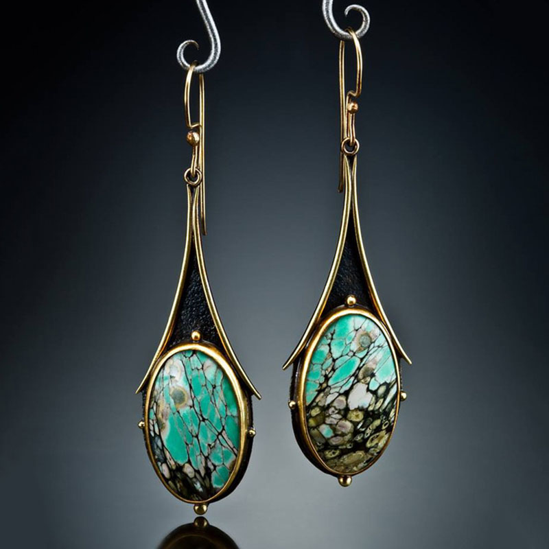 

Tribal Brass Dangle Earrings Printing Round Big Boho Resin Stone Long Drop Earrings For Women Vintage Jewelry O3D328