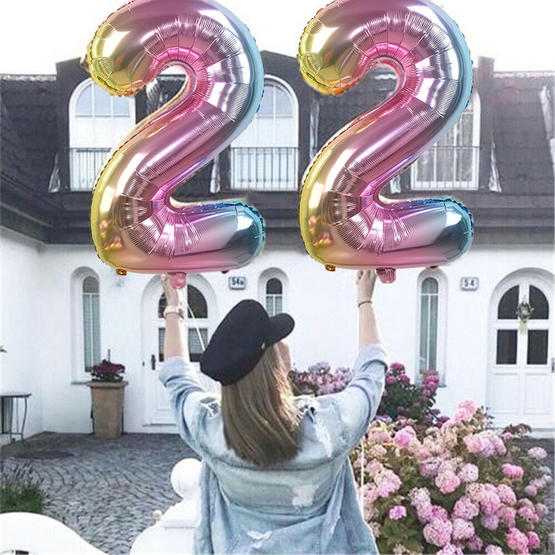 

Iridescent Rainbow Digital Ballon 32inch Number Balloons Happy Birthday Heart Star Foil Balloon Wedding Party Decor Air Globos