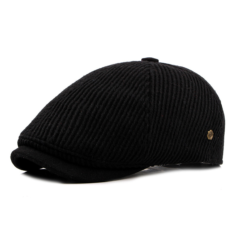 

2020 Autumn Winter Corduroy Warm Caps Berets Flat Hats High Quality Cabbie Driver Berets For Men Caps, Black