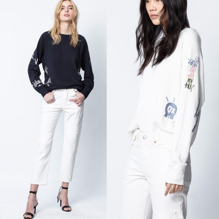 

New Autumn/winter French niche ZAD*G love alphabet graffiti embroidery pattern with shoulder loose hoodie women, Blue