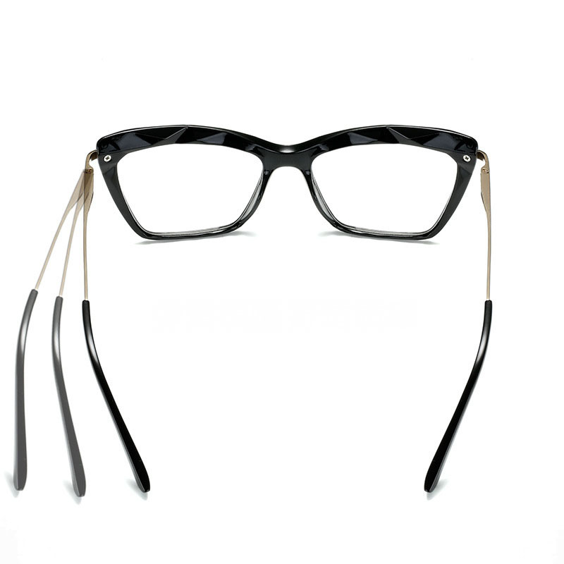 New Arrival Modern Crystal Design Uneven Cat-Eye Style Thick Frame With Full Metal Temples Beautiful Women Optical Glasses-image-586734812
