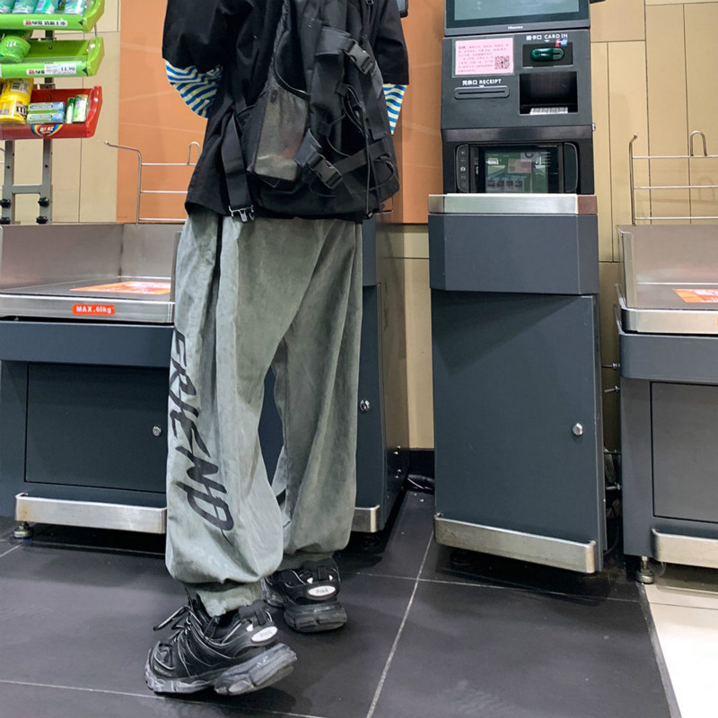 

Casual Sports Pants Streetwear Mens Loose Spring Ins Fashion Hip Hop High Street Straight-Leg Pants Wide Leg Harem, Black