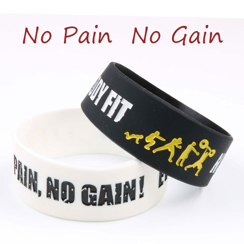 

1PCS No Pain No Gain Silicone Bracelet High Quality Wristband 20width Wide colorfilled Band