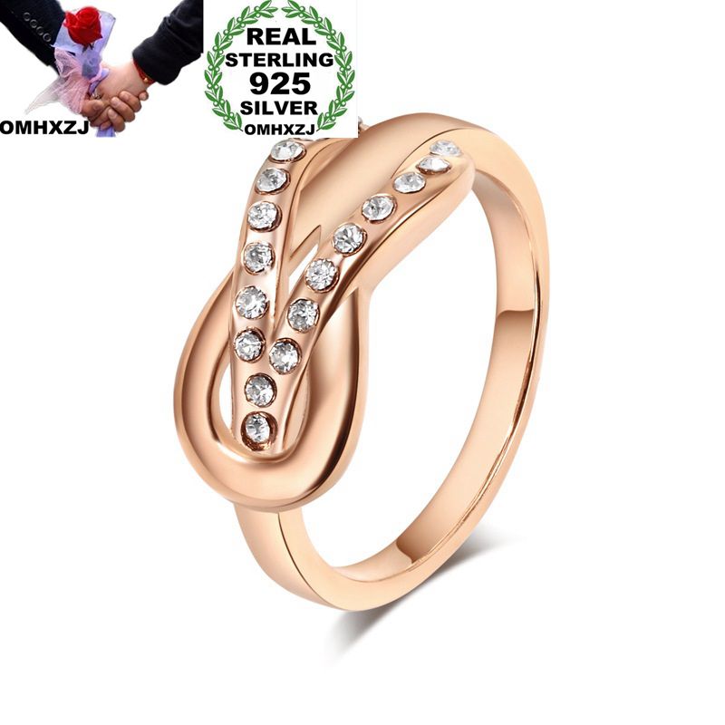 

OMHXZJ Wholesale European Fashion Woman Man Party Wedding Gift Zircon 925 Sterling Silver 18KT Yellow Rose Gold Ring RR415