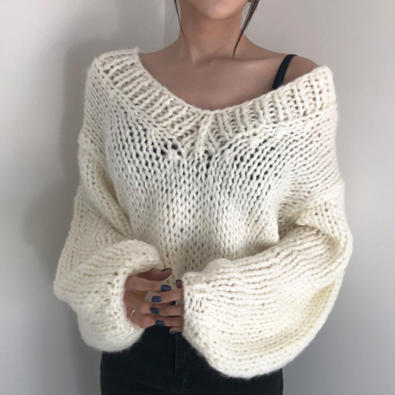 

WHCW CGDSR cute pullover 2020 korean solid jumper loose oversized knitted elegant woman spring winter sweater women thick vintag, Blue