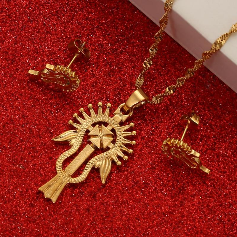 

Ethiopian Eritrea Habesha Gold Color Jewelry Sets African Set Women Wedding Gifts African Jewelry, As pic