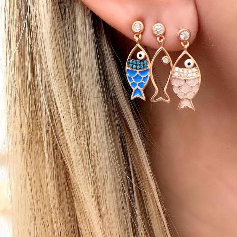 

3Pcs/Set Bohemian Sea Fish Earrings Fashion Women Crystal Animal Ocean Stud Earrings Female Holiday Party Jewelry Gift