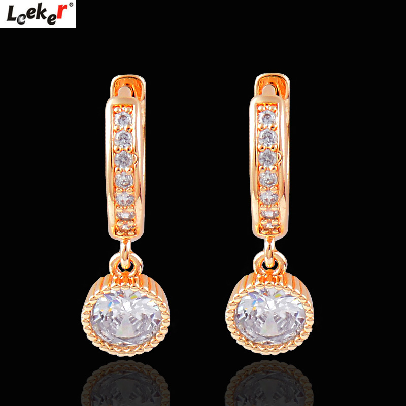 

LEEKER Crystal Drop Hoop Earrings Women Gold Color Earring Wedding Party Accessories Jewelry 546 LK7