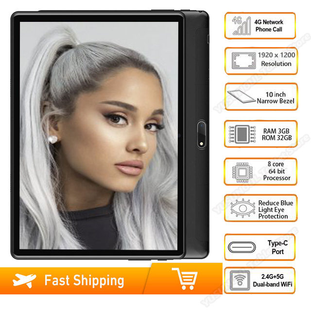 

Global 5G wifi tablet 10 inch Octa Core Android 9.0 3GB RAM 32GB 1920x1200 HD Screen 8.0MP Cameras 4G LTE Phone tablet GPS Pad, Black